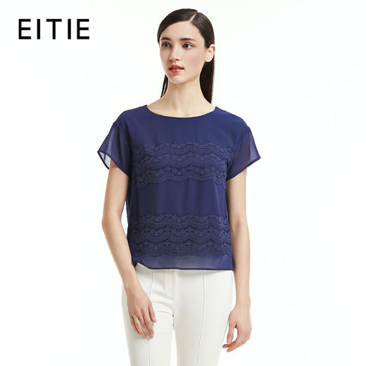 EITIE爱特爱女装夏季蕾丝钩花短袖T恤上衣宽松百搭5513227 商品图1