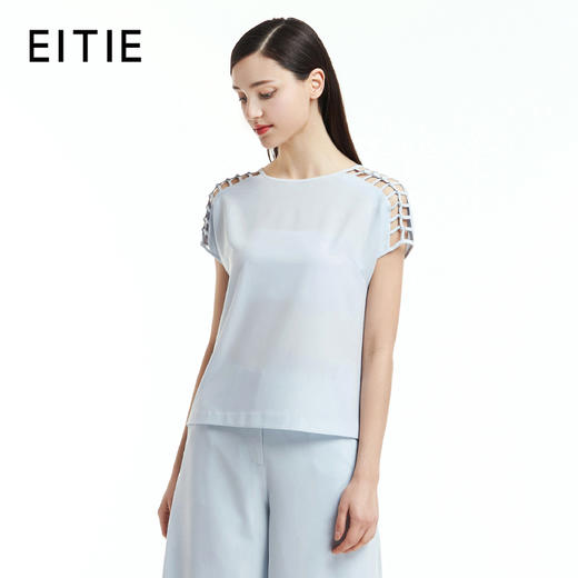 EITIE爱特爱女装夏季镂空袖子简约纯色T恤上衣女打底小衫5513230 商品图0