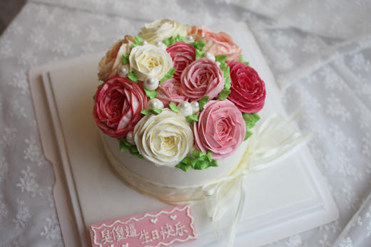 女士款  粉色系 玫瑰花朵堆  韩式裱花 商品图0