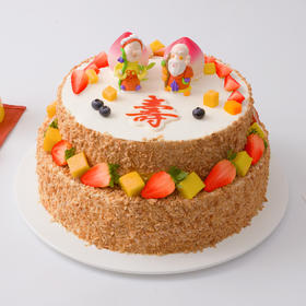 福寿齐天-寿星公婆双层贺寿蛋糕-6磅【生日蛋糕】
