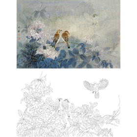 横幅工笔花鸟白描底稿-周中耀《此鸟飞从何处来》-多种白描尺寸可选-ZT29
