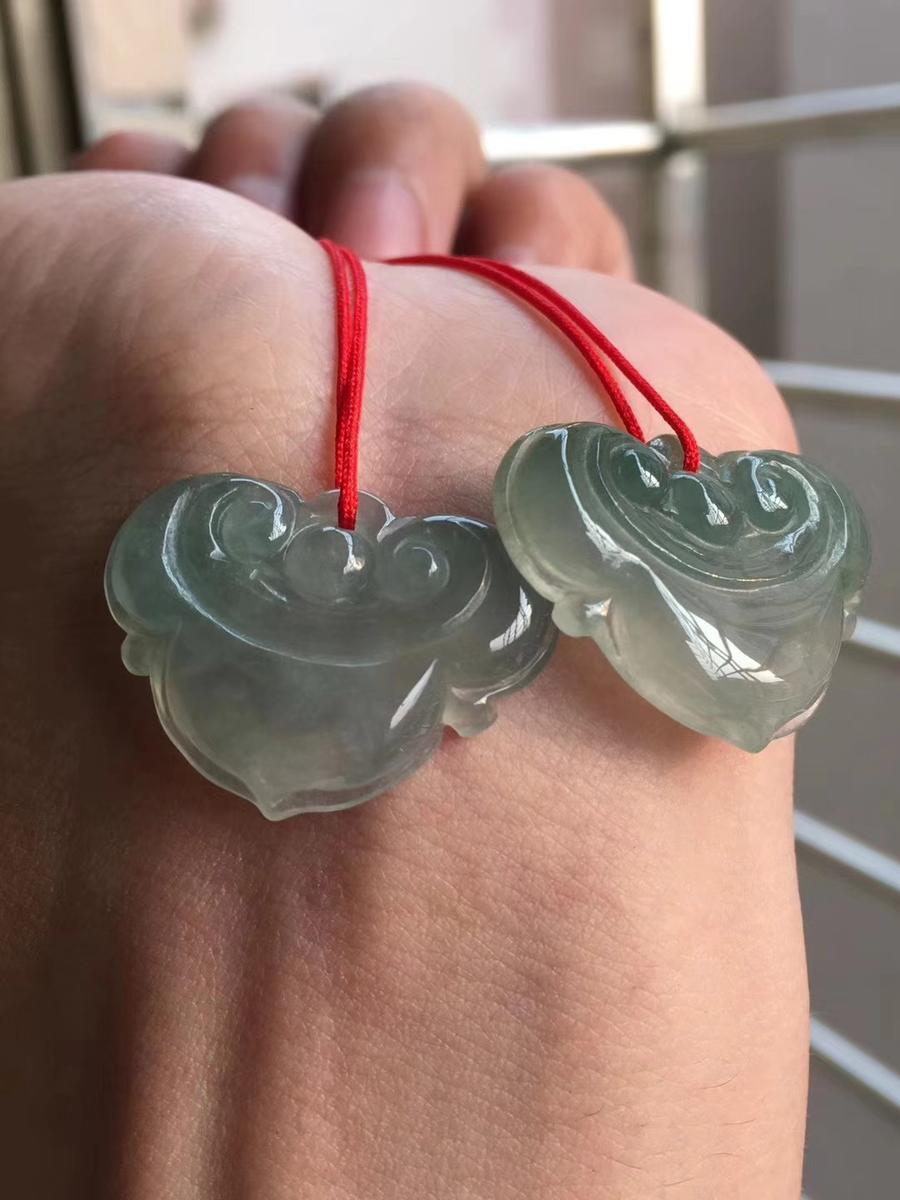 yy023 翡翠冰种同心如意一对,种水很好,适合小朋友带,万事如意,保平安