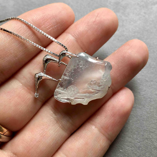 高冰种雪花棉冰雪胸针吊坠18k白金钻石镶嵌 商品图5