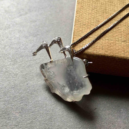 高冰种雪花棉冰雪胸针吊坠18k白金钻石镶嵌 商品图7