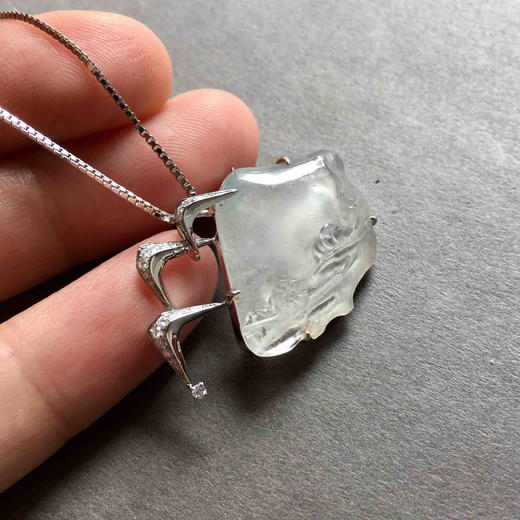 高冰种雪花棉冰雪胸针吊坠18k白金钻石镶嵌 商品图6