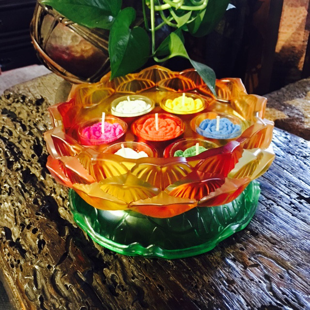 溢彩堂七彩莲花植物酥油灯琉璃莲花座