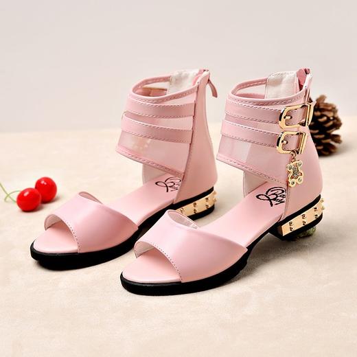 女童凉鞋夏季公主鞋新款 真皮中大童小学生儿童凉鞋女孩韩版潮 粉色