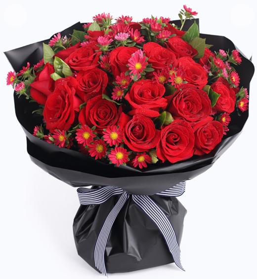 邻家女孩---红玫瑰33枝,红色小雏菊7枝,栀子叶1扎 - 中国鲜花送花网