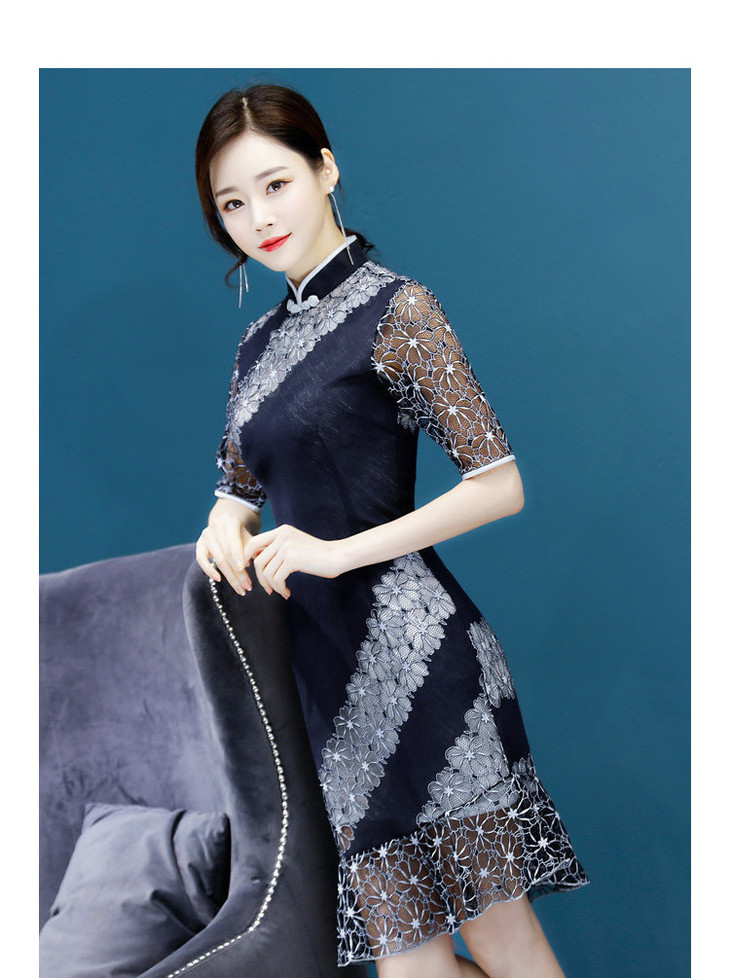 ky80112原创新款蕾丝鱼尾立领旗袍