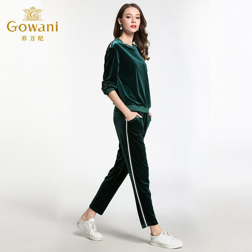 乔万尼春季裤子中腰松紧腰直筒垂感时尚金丝绒休闲裤EB1F740 商品图2