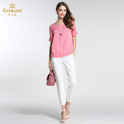 乔万尼纯色真丝衫短袖宽松女士大码桑蚕丝上衣e172c331102