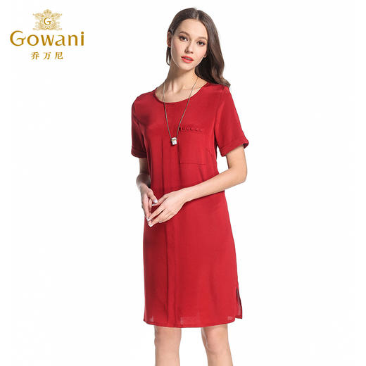 乔万尼夏季桑蚕丝简约修身真丝红色直筒连衣裙女夏中裙EB2E812 商品图2