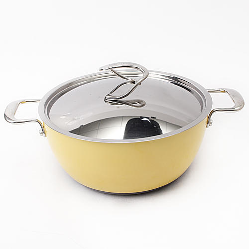 扭纹宝浅黄色26cm不锈钢盖双耳不粘宴会锅汤锅c28