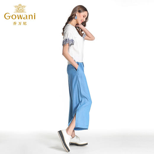 乔万尼裤子中腰宽松休闲裤时尚潮流开叉九分薄款阔腿裤女夏季EB2F802 商品图1
