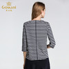 乔万尼圆领七分袖套头简约上衣 宽松百搭条纹衬衫女EB3C321 商品缩略图2