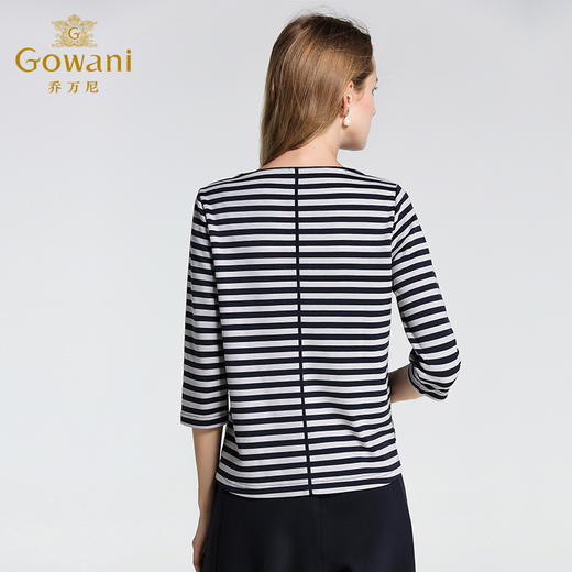 乔万尼圆领七分袖套头简约上衣 宽松百搭条纹衬衫女EB3C321 商品图2
