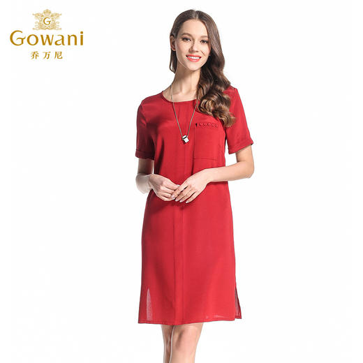 乔万尼夏季桑蚕丝简约修身真丝红色直筒连衣裙女夏中裙EB2E812 商品图1