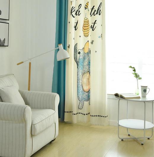 【家纺】新品窗帘 现代简约北欧风卡通儿童房数码印花窗帘 蜜蜂与熊 商品图1