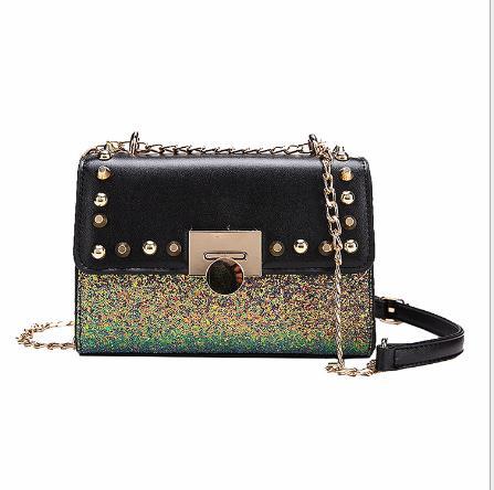 【服饰鞋包】韩版时尚潮流百搭锁扣pu皮亮片小方包春季新款斜跨单肩包 商品图6