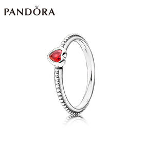 PANDORA潘多拉 金红色的心925银戒指红色叠戴女 190896CZ