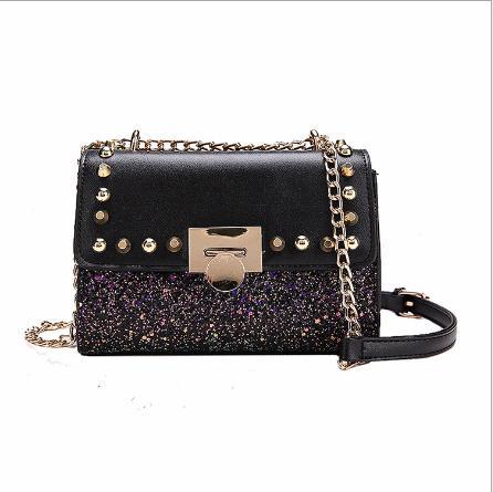 【服饰鞋包】韩版时尚潮流百搭锁扣pu皮亮片小方包春季新款斜跨单肩包 商品图5