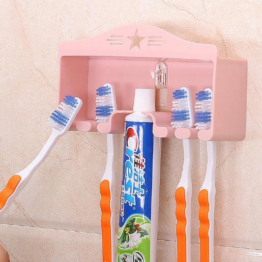 【家居百货】*浴室牙刷牙膏置物架吸附型创意牙刷牙膏收纳架吸壁式牙刷架 商品图1