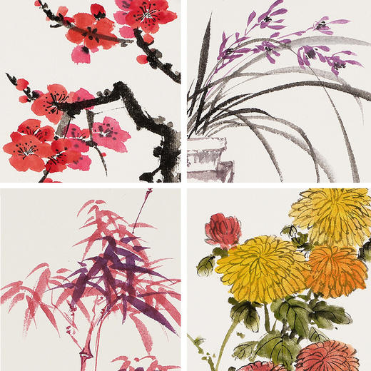 湖山画苑国画客厅装饰画中式挂画书房四联画手绘真迹梅兰竹菊