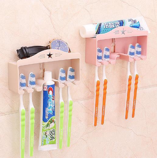【家居百货】*浴室牙刷牙膏置物架吸附型创意牙刷牙膏收纳架吸壁式牙刷架 商品图0
