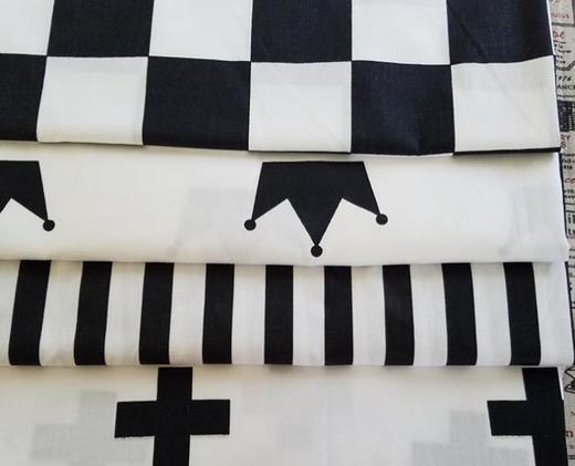 【家纺】黑色格子条纹几何床品面料 宝宝纯棉服装布 DIY手工布料 商品图0