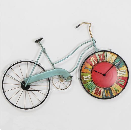 【家居百货】。自行车挂钟 铁艺创意复古怀旧时钟 美式乡村咖啡厅装饰壁钟表 商品图4