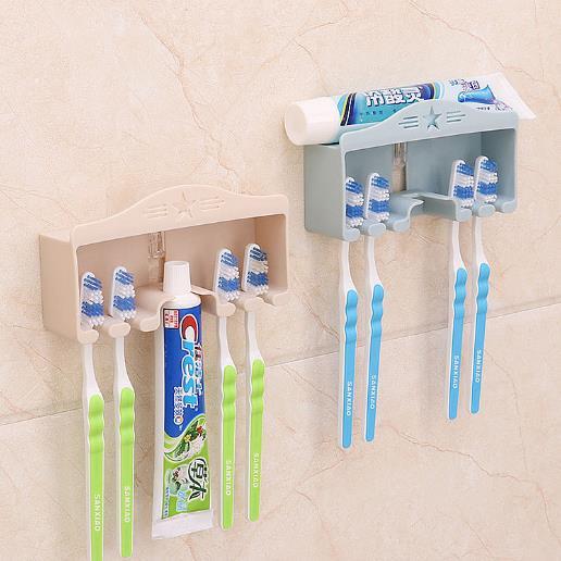 【家居百货】*浴室牙刷牙膏置物架吸附型创意牙刷牙膏收纳架吸壁式牙刷架 商品图4