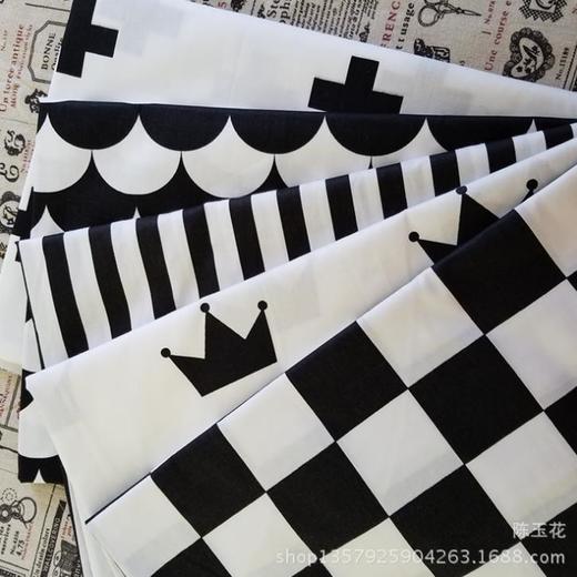 【家纺】黑色格子条纹几何床品面料 宝宝纯棉服装布 DIY手工布料 商品图1