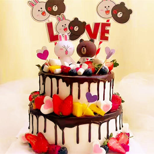 布朗熊可妮兔黑色淋面双层蛋糕