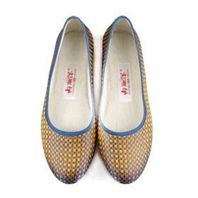 内联升女鞋坤皮镶芯织锦尖头海元7203A