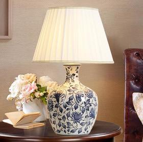 【家居百货】。新中式青花瓷台灯 家居卧室书房温馨氛围灯青花瓷台灯