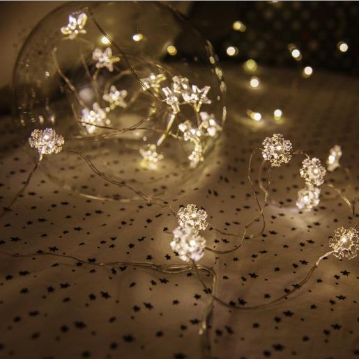 【家居百货】新款led灯串 雪花星星铜线灯造型圣诞彩灯 定时电池盒装饰灯 商品图0