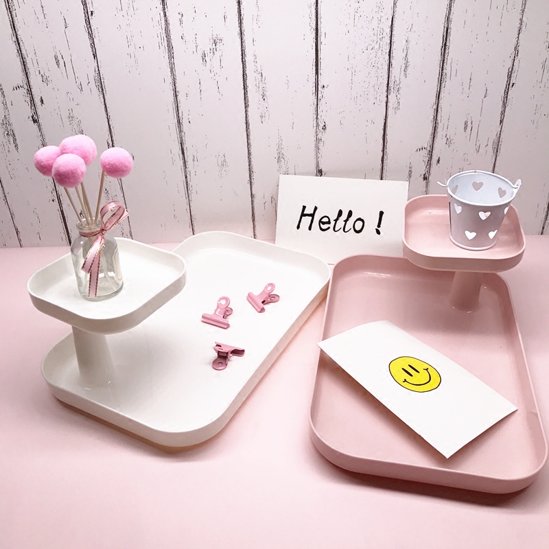 韩版设计可爱结实马卡龙双层收纳盘清新色系