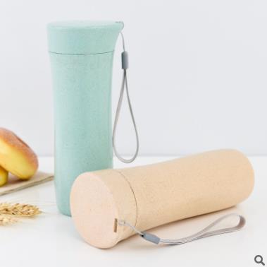 【居家】新款小麦秸秆水杯环保健康塑料水杯带盖可爱情侣随行杯杯子 商品图3