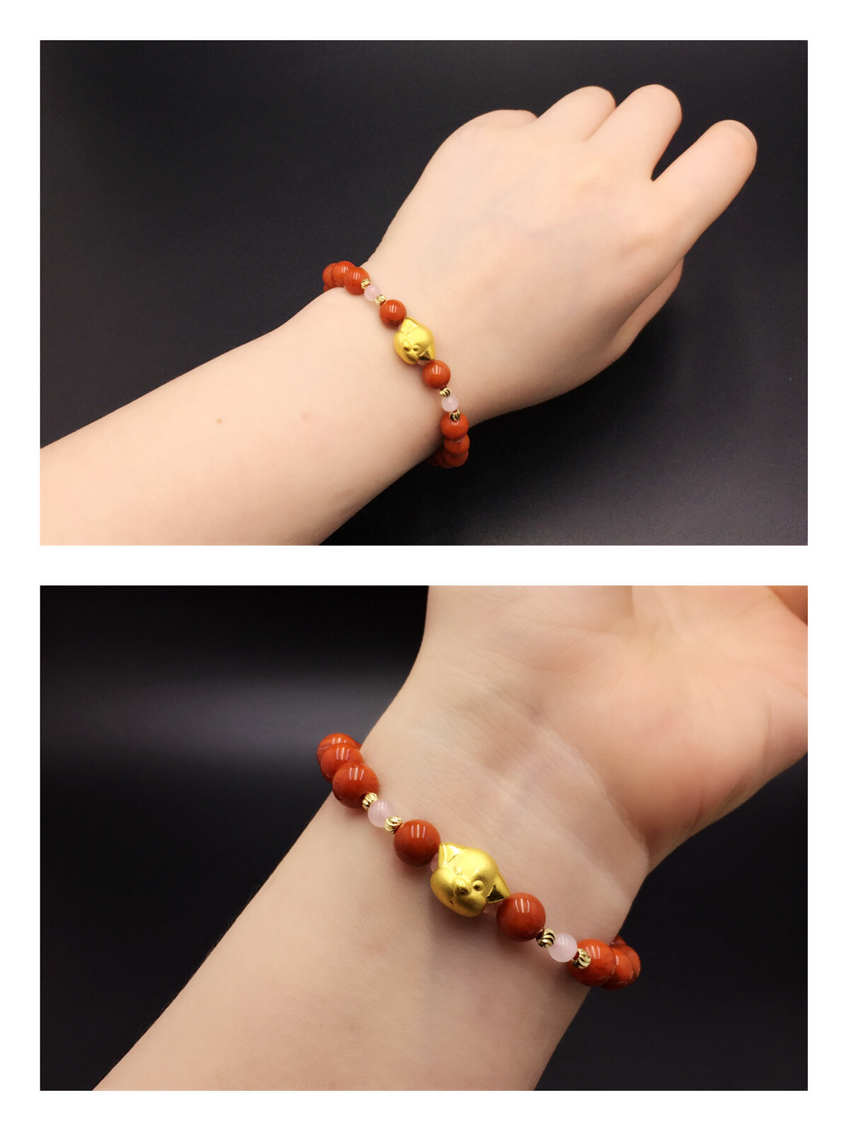 78mm川料南红圆珠配千足金黄金生肖狗smx142