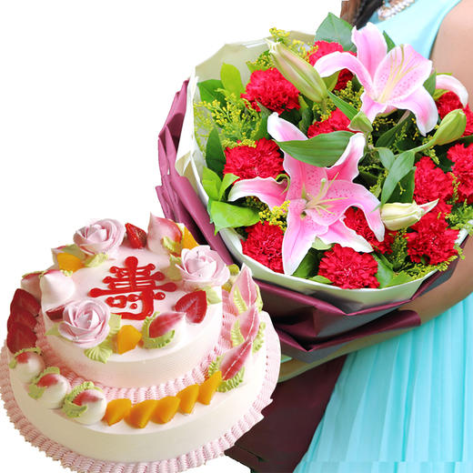 鲜花蛋糕组合优惠套餐-生日蛋糕玫瑰花束送老婆女朋友妈妈领导长辈同事生日快乐 商品图0