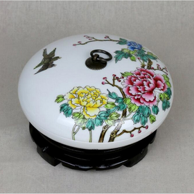 景德镇陶瓷 国瓷红叶 粉彩茶饼盒