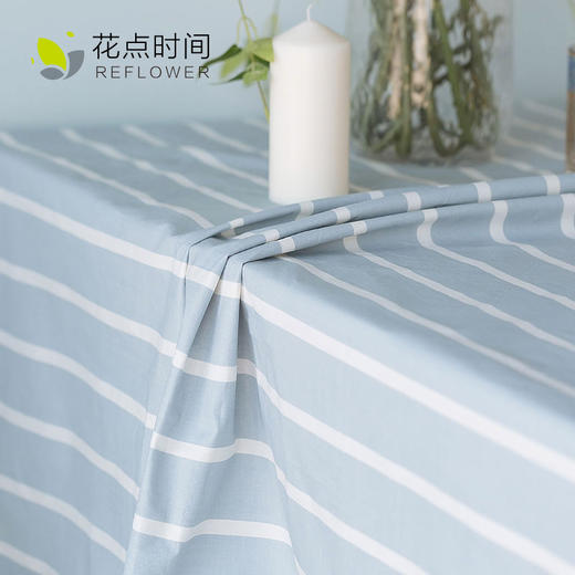 Slowly 流年蓝白条纹防水桌布，100%棉材质，单面纳米涂层处理，防水防污 商品图2