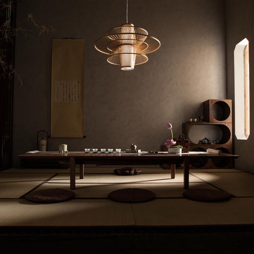 自然家莲灯原创设计涟禅意新中式led竹编茶室简约客厅酒店大吊灯