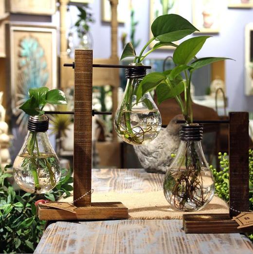 【家居摆件】玻璃创意水培花器 北欧家居新款木质工艺品摆件 商品图1