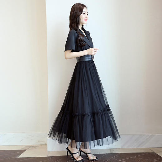 优雅端庄大气长裙气质显瘦收腰拼接网纱连衣裙货号mkx8061