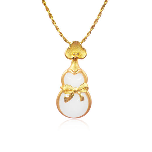 3D足金和田玉（白玉）葫芦吊坠—宝葫芦 商品图1