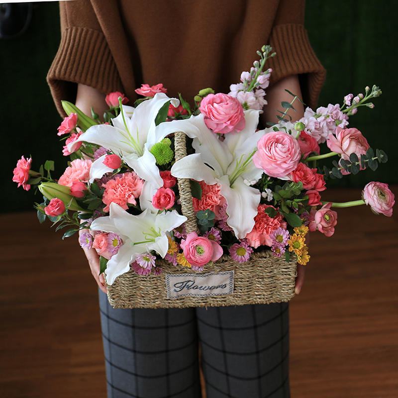 康乃馨混搭手提花篮-母亲节教师节感恩节送妈妈老师女性长辈生日节日