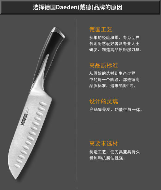 戴德DP020 菜刀刀具六件套不锈钢家用砍骨刀切片刀水果刀套刀组合 商品图7