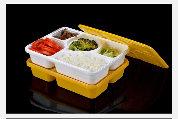 喇叭花一次性餐盒五格快餐盒商务套餐盒加厚外卖打包盒带盖100套