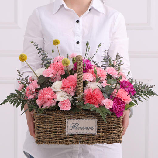 康乃馨混搭手提花篮母亲节教师节中秋节感恩节送妈妈老师女性长辈生日